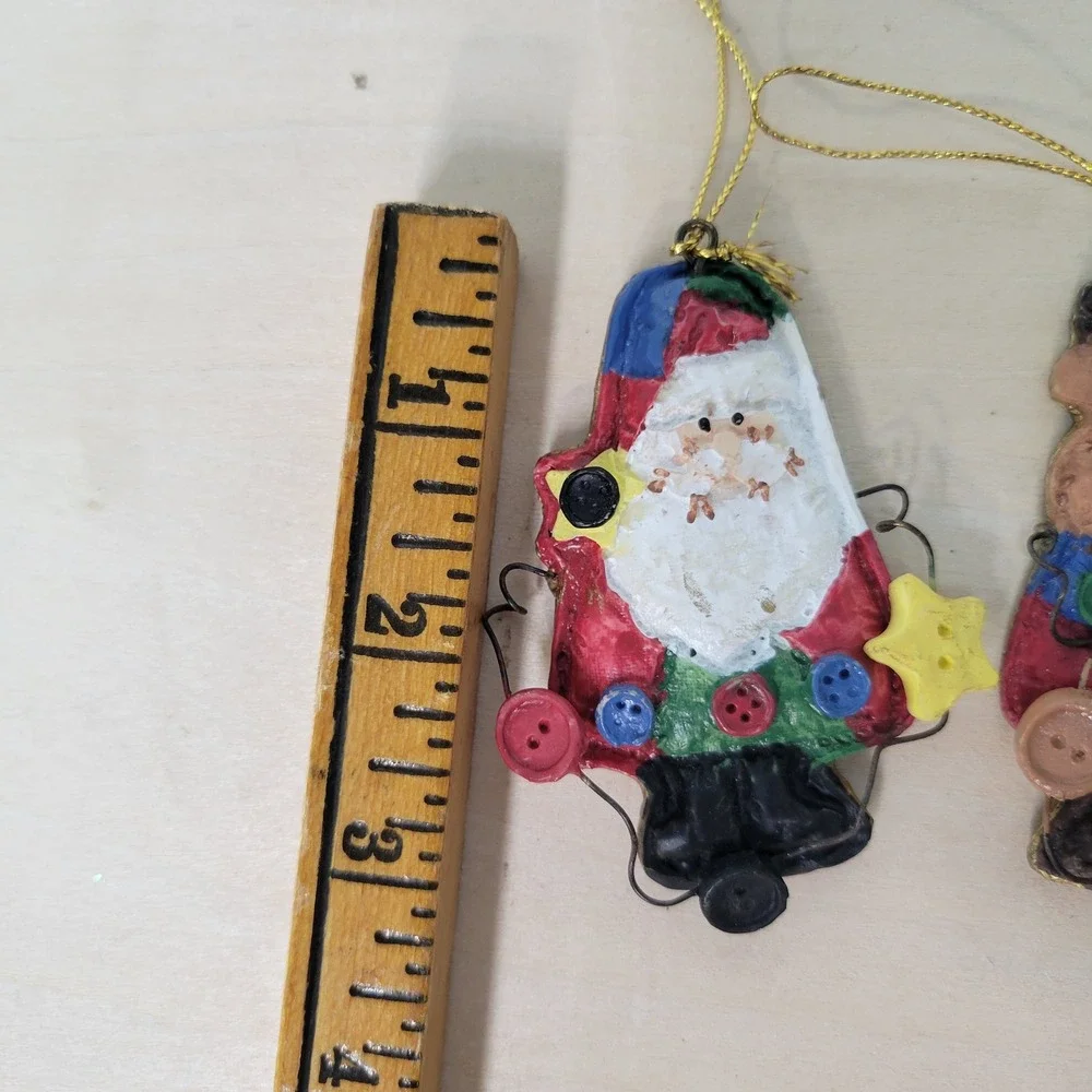 Whimsical Christmas‎ Ornaments Resin Button Embellished Holiday Set Of 4